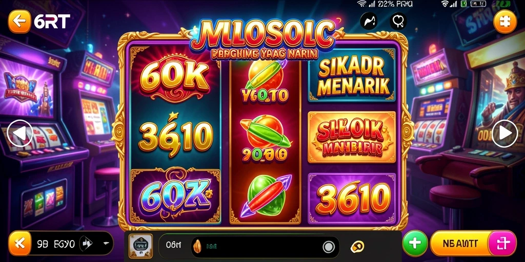 Screenshot gameplay 6RT menunjukkan mesin slot yang menarik dan mengasyikkan.