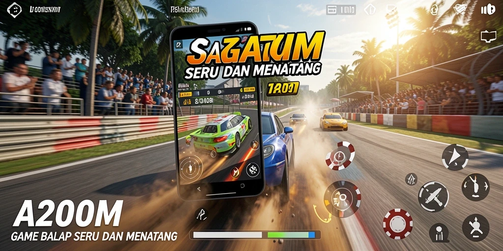 Gameplay A200M yang seru dan penuh adrenalin dalam balapan.