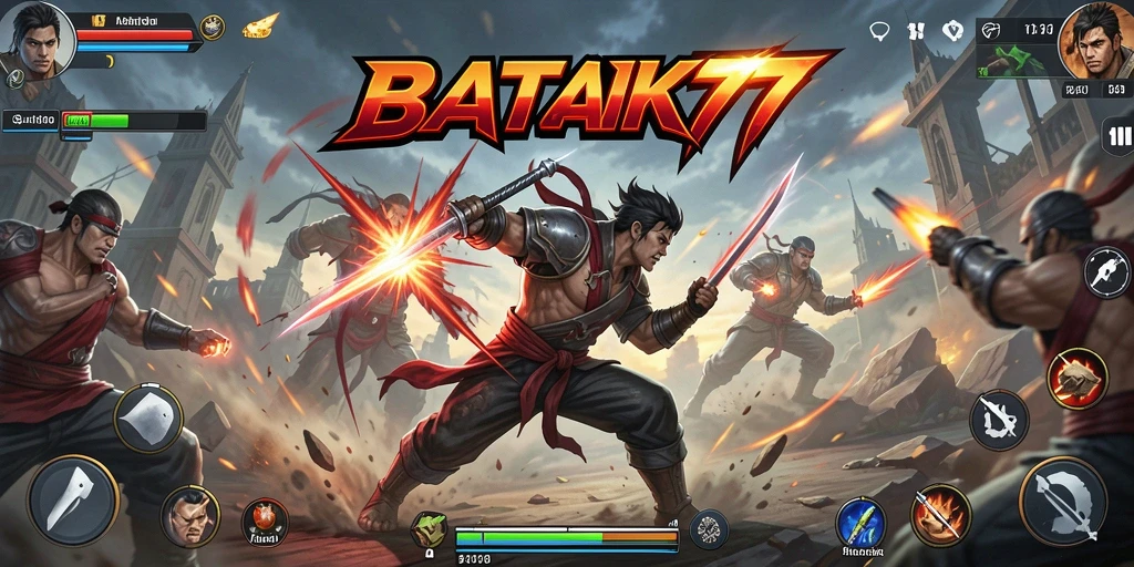 Tampilan gameplay seru di dalam BATIK77 yang menampilkan aksi dramatis.