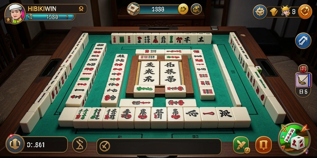 Tangkapan layar HIBIKIWIN menampilkan gameplay Mahjong yang menarik.
