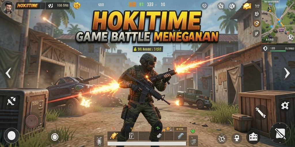 Screenshot HOKITIME menampilkan aksi seru dalam pertempuran Battle Royale.