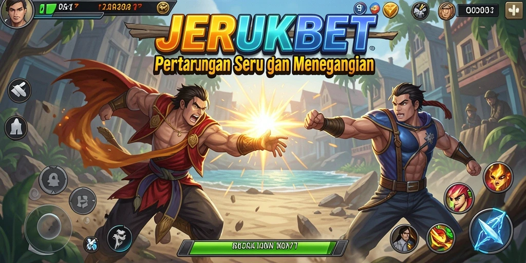 Tampilan gameplay seru JERUKBET dalam pertarungan melawan lawan.