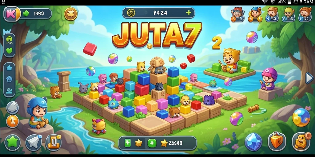 Screenshot utama <strong>JUTA7</strong> menampilkan gameplay puzzle yang menantang.