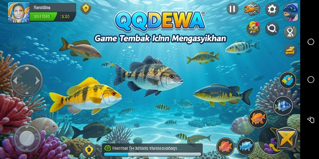 Tangkapan layar gameplay seru dalam QQDEWA yang menampilkan aksi menembak ikan.