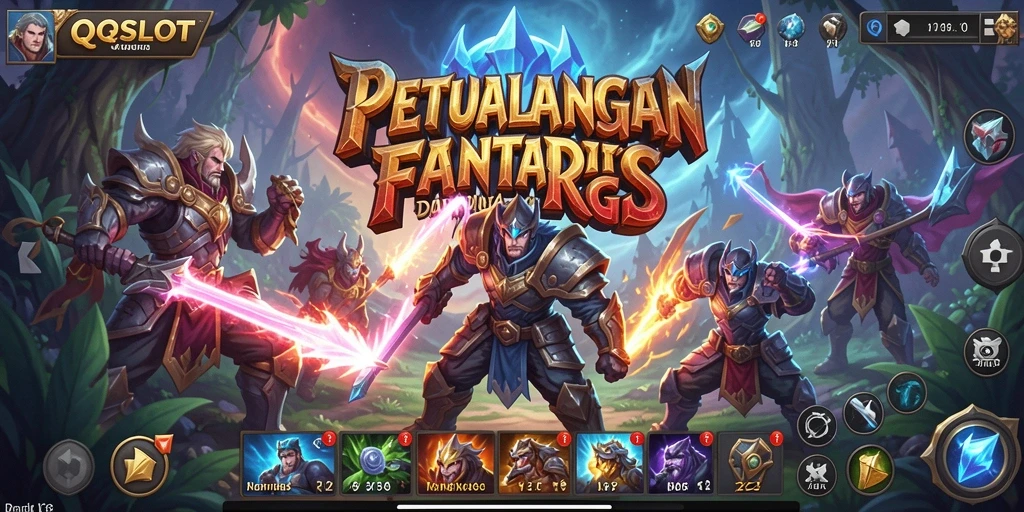 Tampilan gameplay seru dalam QQSLOT dengan petualangan RPG yang menegangkan.