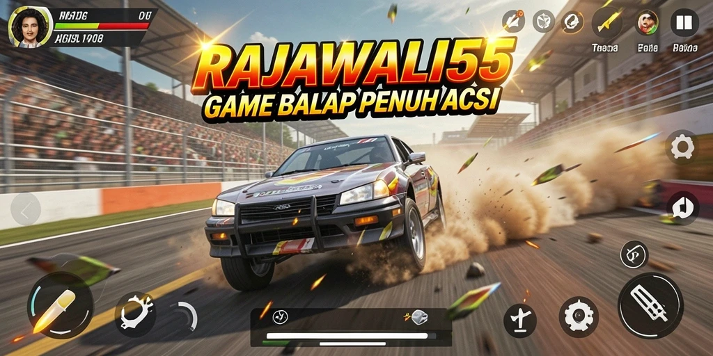Tampilan gameplay RAJAWALI55 yang mendebarkan saat balapan.