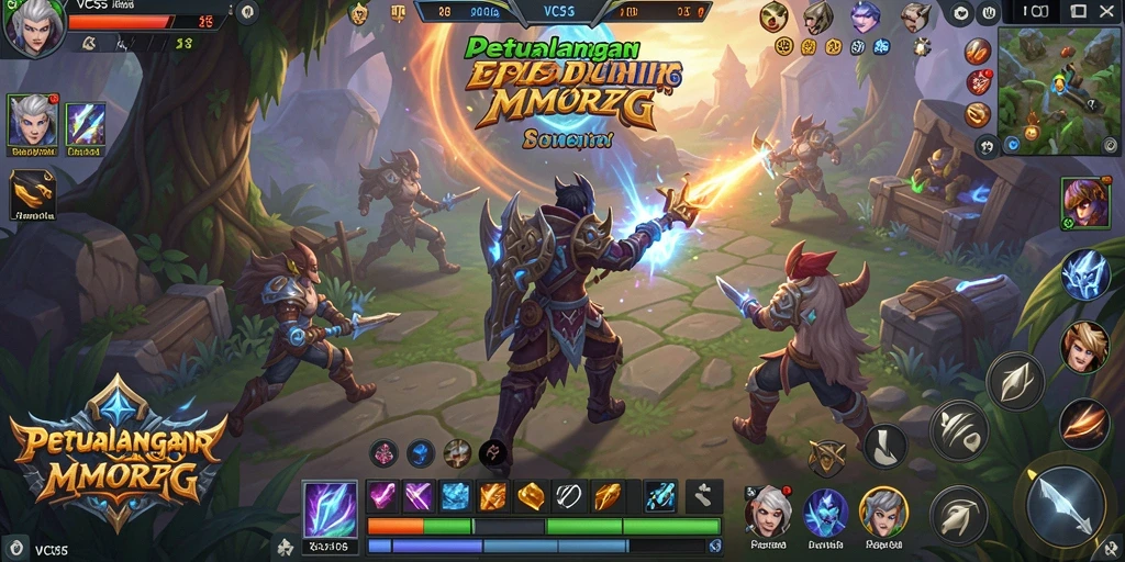 Tangkapan layar gameplay VC55 yang menunjukkan pertarungan epik dalam dunia MMORPG.