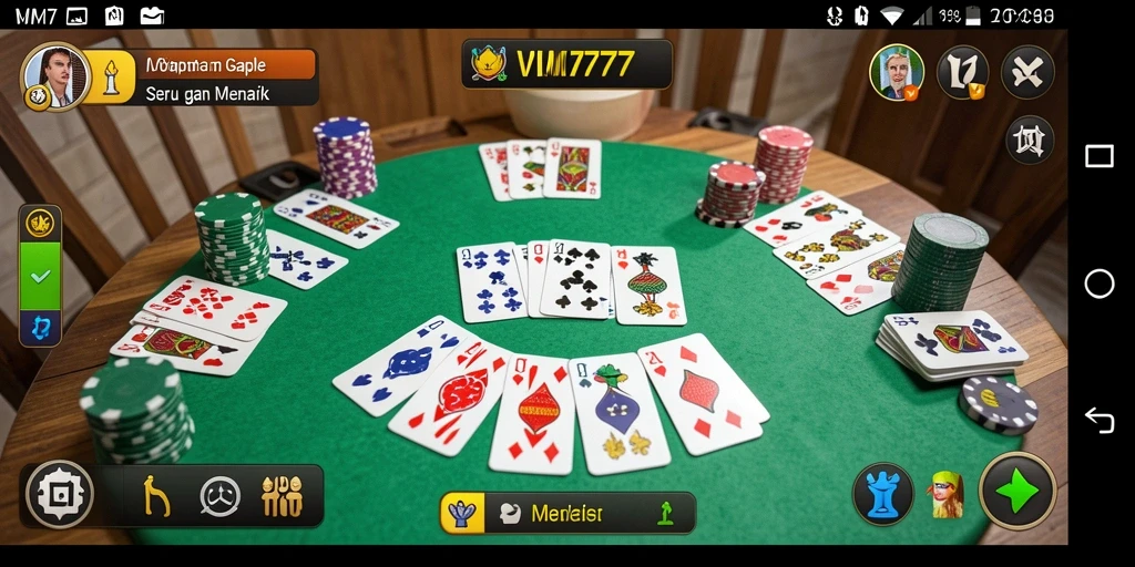 Screenshot gameplay VM777 menampilkan suasana permainan gaple yang seru.